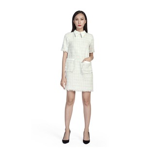 De Leah - Đầm Suông Tweed Pha Cổ
