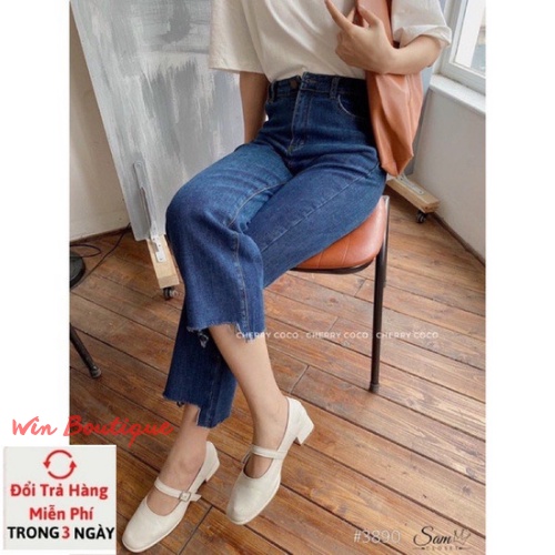 Quần jeans ống đứng cắt gấu chất liệu bò co dãn sẵn 3 màu