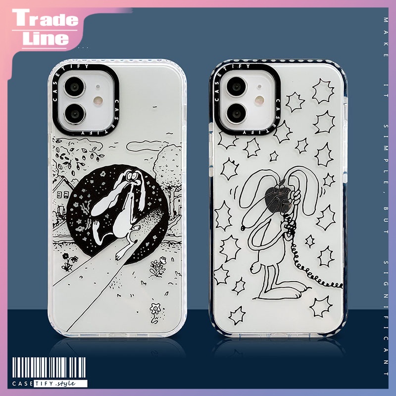 Cute Couple Cute Simple Lines Long-eared Bunny Phone Case Casing IPhone 11 12 Pro Max X Xs Max XR 8 7 Plus Casetify Ốp lưng iphone viền trong chống ố