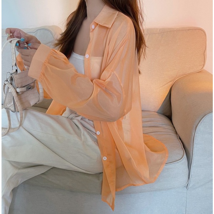 Áo Sơ Mi Chiffon Mỏng Xuyên Thấu Đính Ngọc Trai Thiết Kế Mới Thời Trang Mùa Hè Cho Nữ