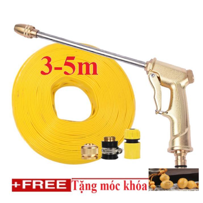 Bộ dây vòi xịt nước rửa xe, tưới cây . tăng áp 3 lần, loại 3m, 5m 206701-3Dđầu đồng,cút,nối đồng+ tặng móc khoá