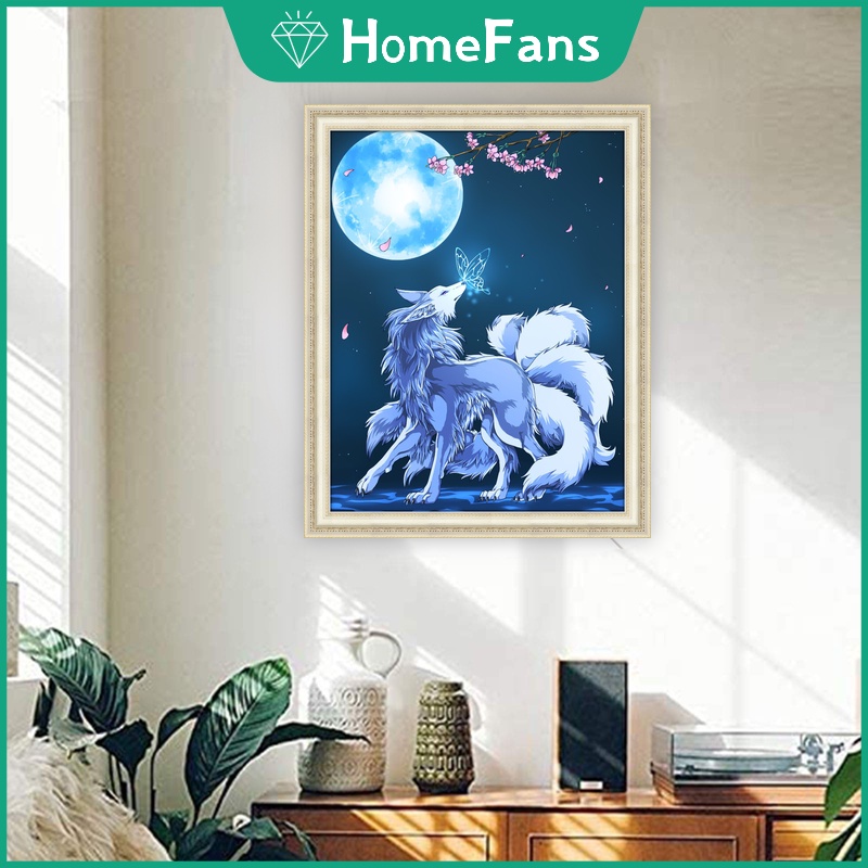 Bộ Tranh Đính Đá 5D Tự Làm Hình Cáo Chín Đuôi 40x50cm / 50x60cm