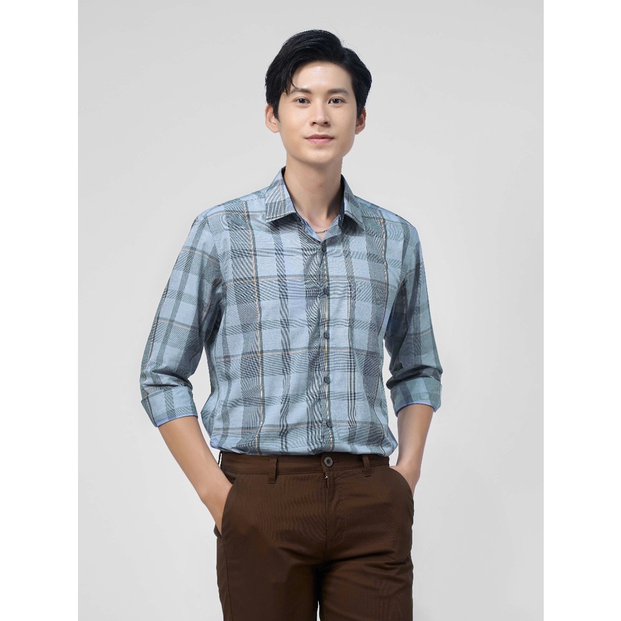 Áo Sơ Mi Nam Dài Tay OWEN AR220791DT Somi Công Sở Vải Sợi Tre Cao Cấp Màu Kẻ Caro Xanh Xám Nâu Dáng Suông Tà Lượn Có Túi