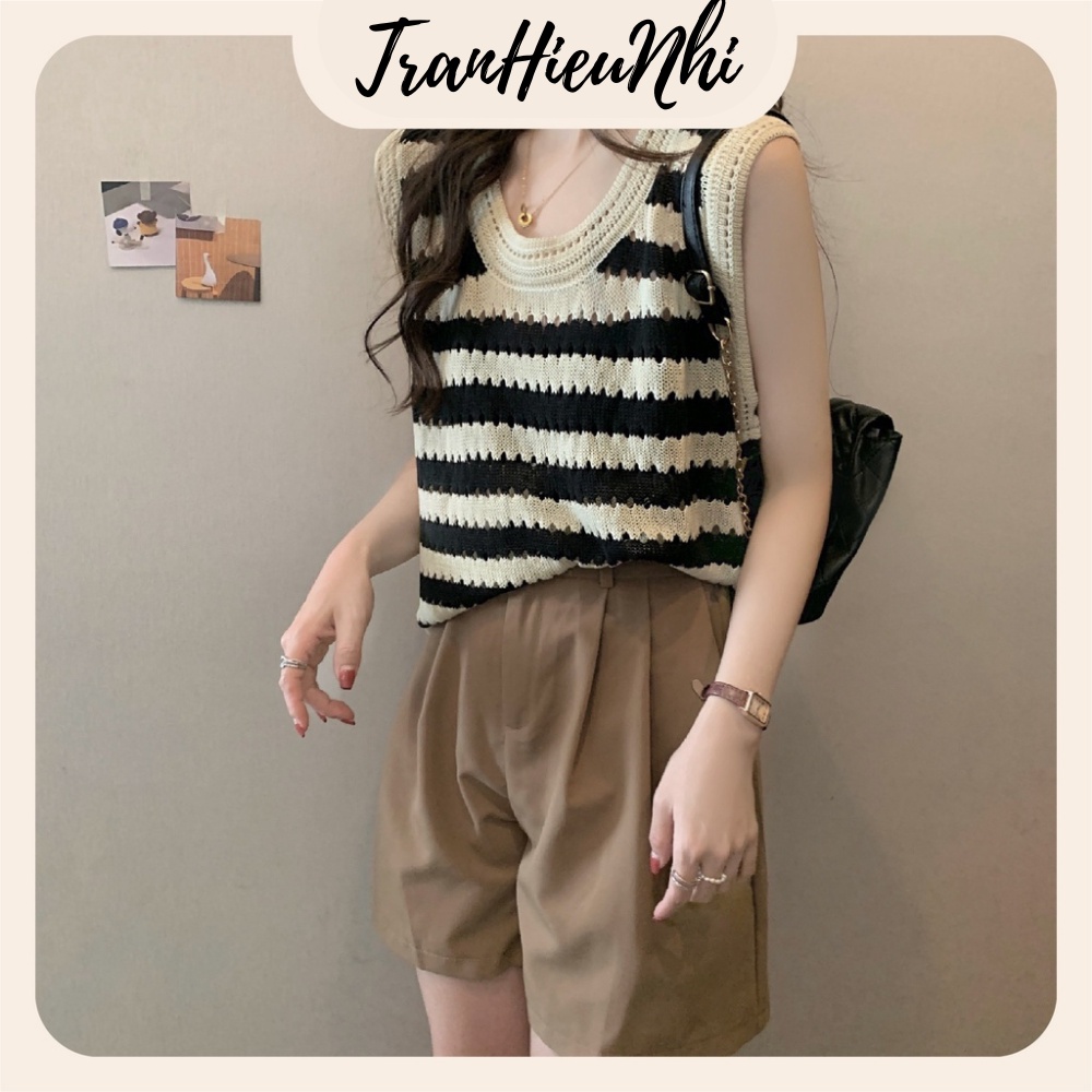 Áo 3 Lỗ Mongtoghi Len Kẻ Lưới Phong Cách Ulzzang Hàn Quốc Cực Xinh