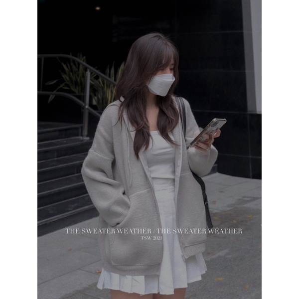 Áo khoác len hoodie kéo khoá dày dặn có mũ The Sweater Weather ( Ảnh thật )