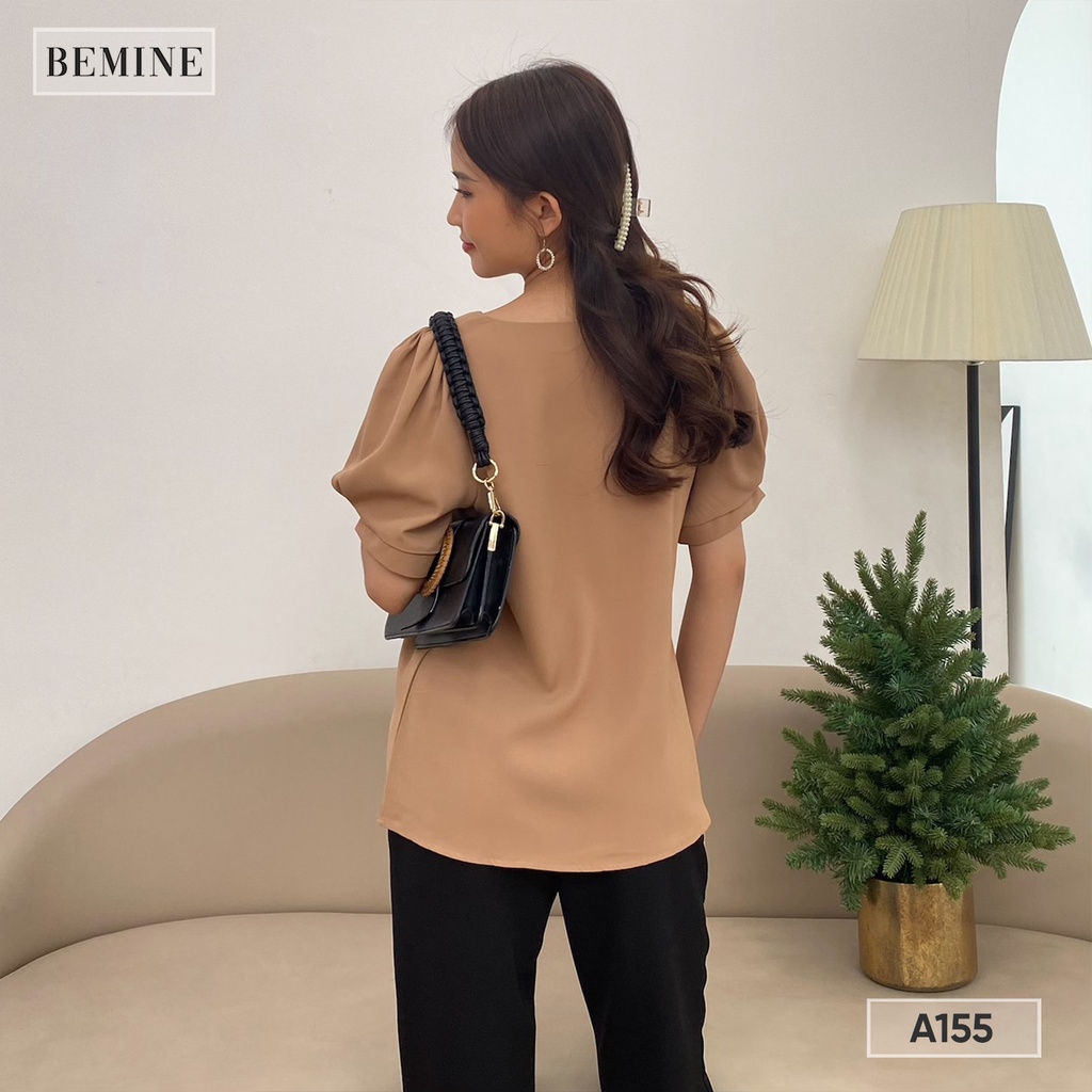 Áo sơ mi công sở nữ cổ vuông tay bồng nút phối thanh lịch BEMINE A155NAU