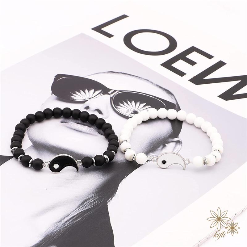 Vòng Tay Chuỗi Hạt Đá Âm Dương Tự Nhiên Đơn Giản Cá Tính Dành Cho Cặp Đôi