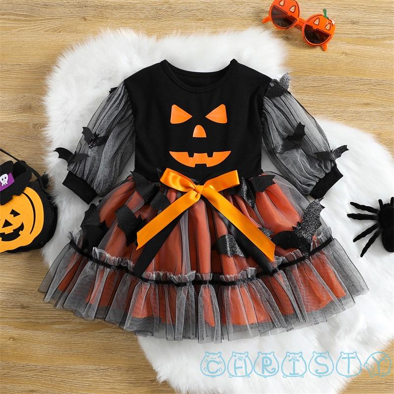 Đầm Bé Gái Phối Lưới Phong Cách Halloween Đáng Yêu