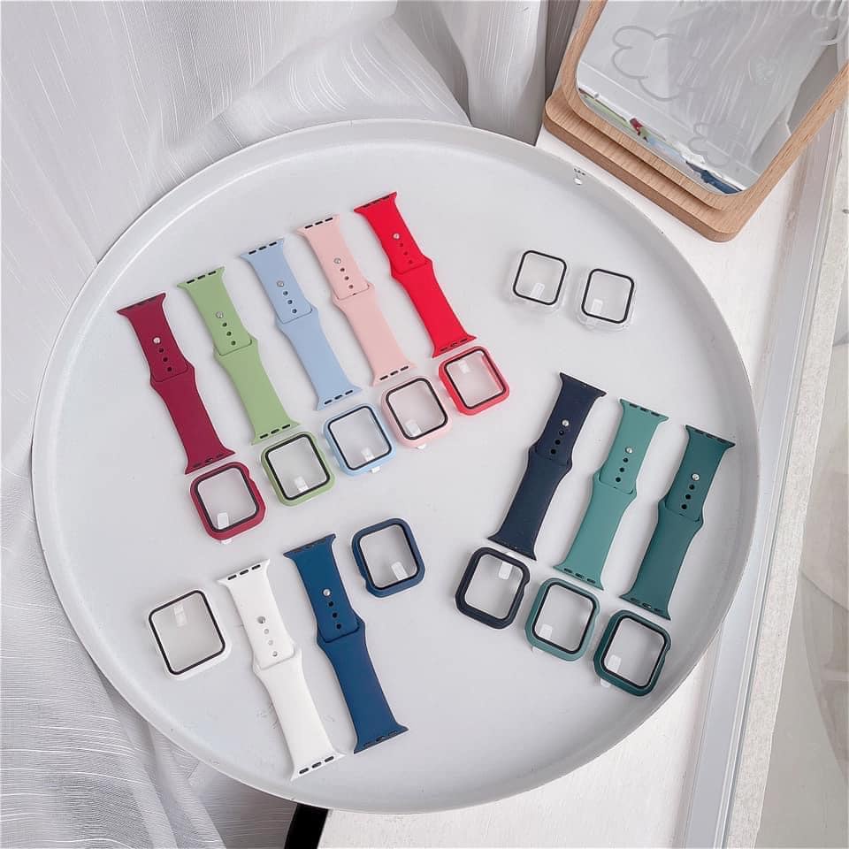 Ốp Kính Cường Lực Cho Đồng Hồ Thông Minh Apple Watch VS Dây Cao Su Series 7/6/5/SE/4/3/2/1 Size 38-40-41-42-44-45mm