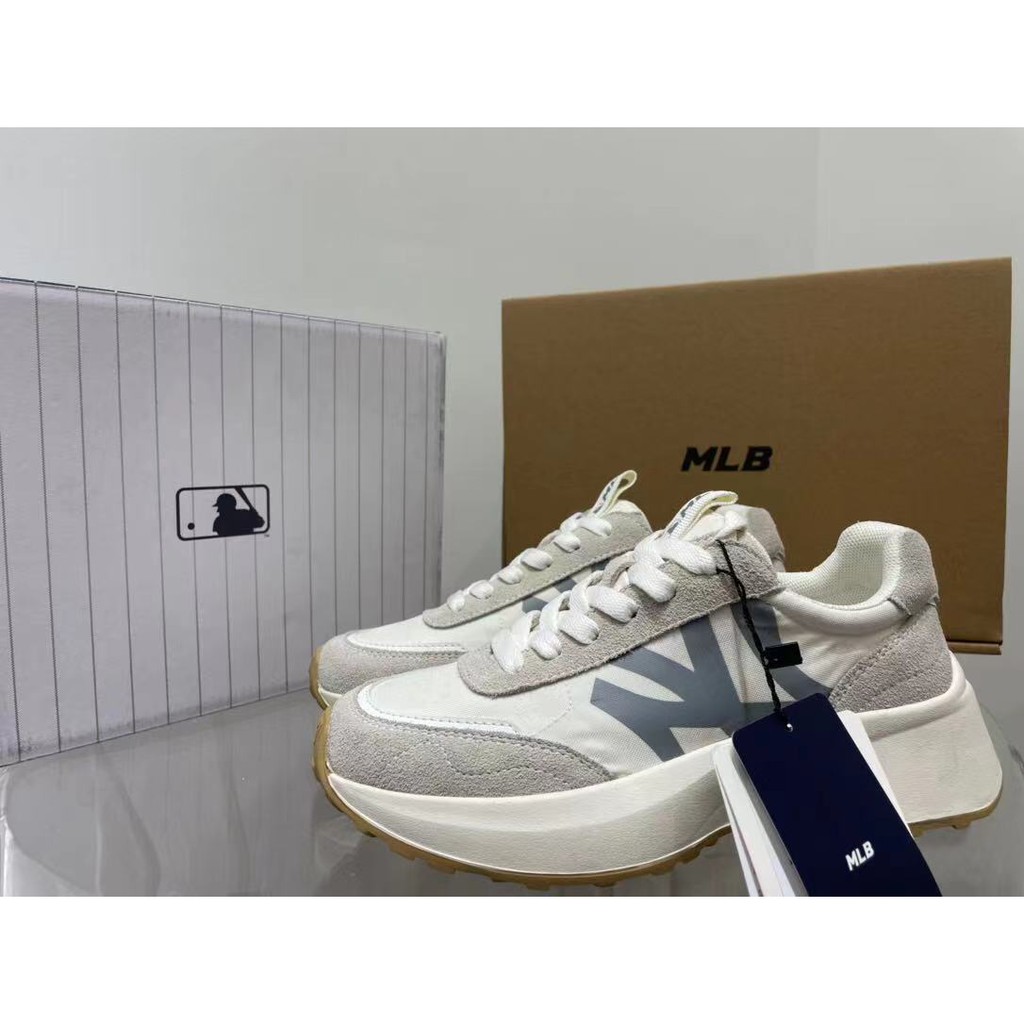 Giày Thể Thao Mlb Da Lộn Đế Dày Tăng Chiều Cao Phối Logo Ny Phong Cách Retro Hàn Quốc Năng Động
