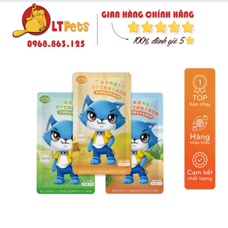 Túi siêu lớn 100g Thức ăn ướt thịt tươi SONIC cho mèo cưng