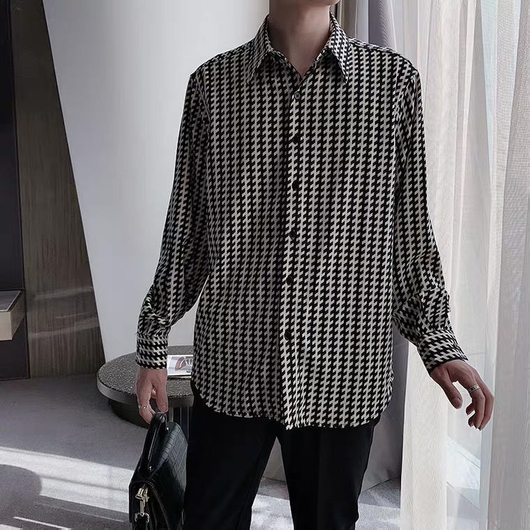 Áo sơ mi dài tay dáng rộng kẻ sọc phong cách Hàn Quốc cá tính cho nam | BigBuy360 - bigbuy360.vn