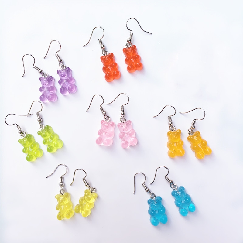 Statement Minimalist Dangle Earring Jelly Polychromatic Gummy Bear Drop Earrings Fashion Ear Stud Earings for Women