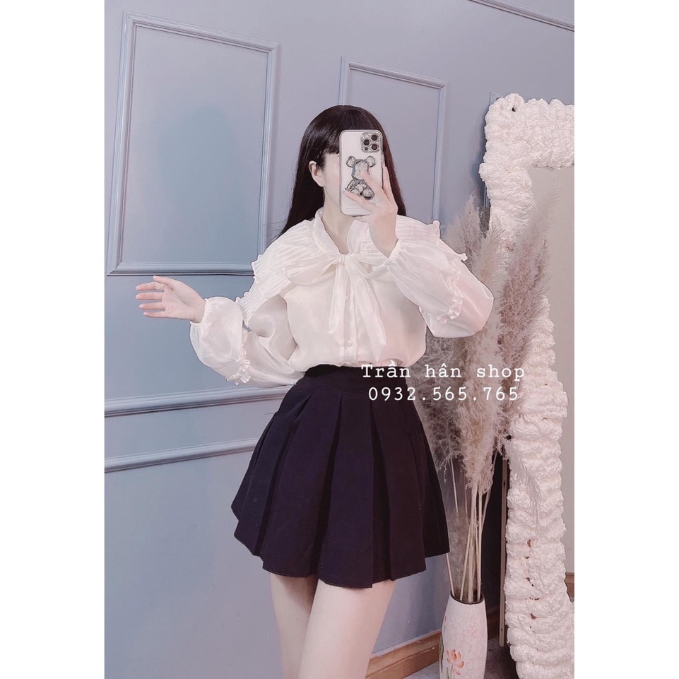 [HÀNG MỚI]  Áo sơ mi tơ bèo cổ nơ xếp ly siêu xinh | BigBuy360 - bigbuy360.vn