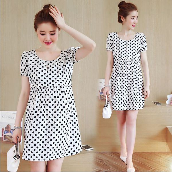 Váy bầu chấm bi cộc tay