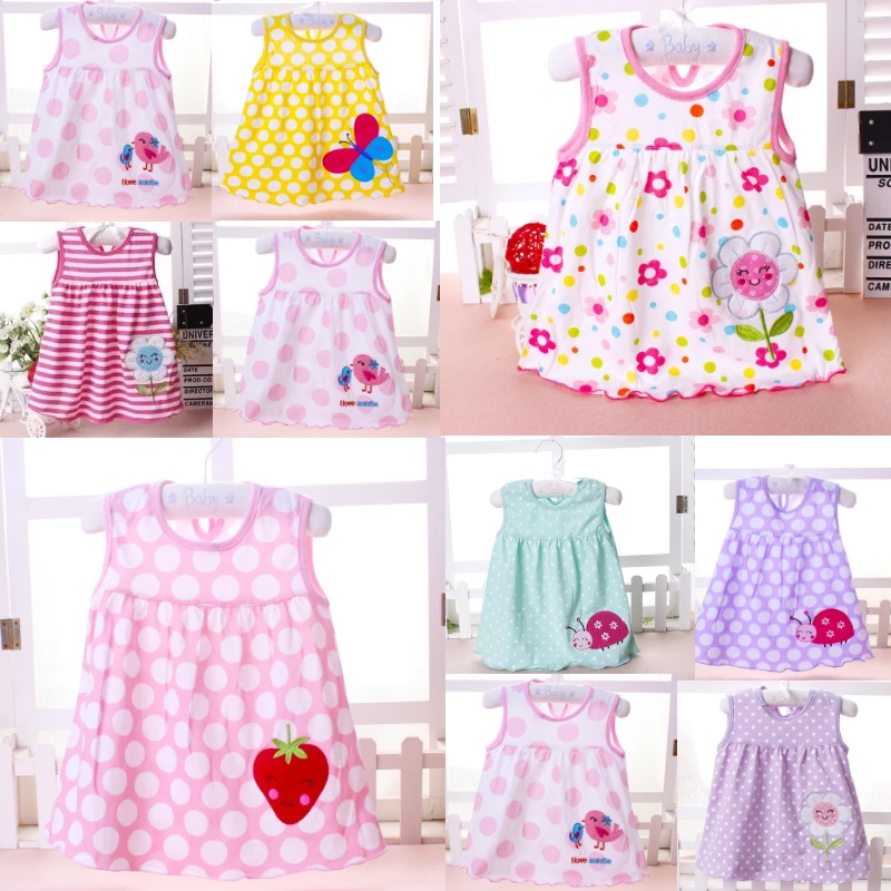 Đầm Không Tay 100% cotton In Họa Tiết Hoa Hoạt Hình Cho Bé Gái Sơ Sinh 0-24 Tháng Tuổi