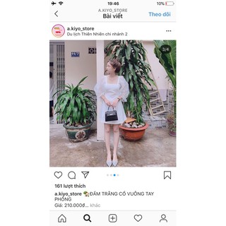 Đầm Cổ Vuông Tay Lưới Phồng Trơn ☀️