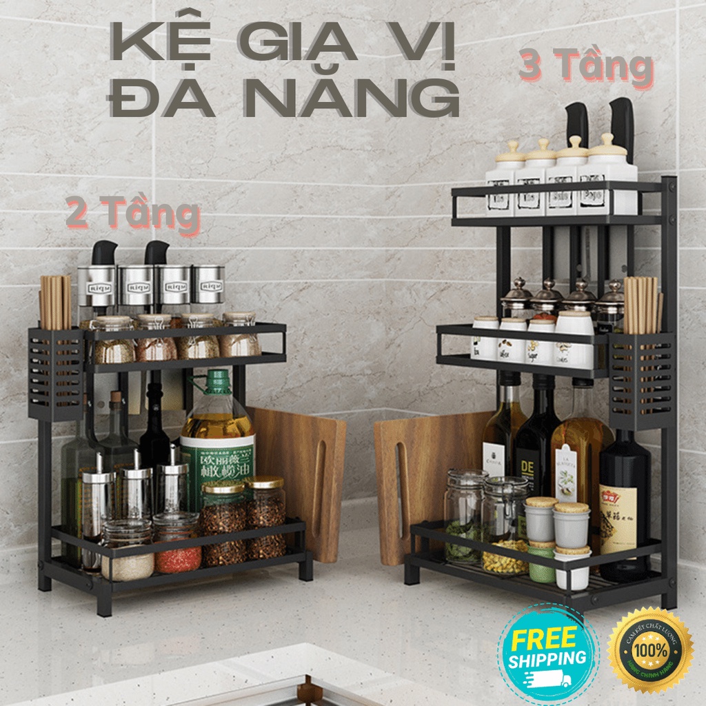 Kệ Gia Vị Đa Năng Nhà Bếp - Kệ Để Đồ Nhà Bếp Đựng Gia Vị 2 Tầng, 3 Tầng Thông Minh, Tiết Kiệm Diện Tích