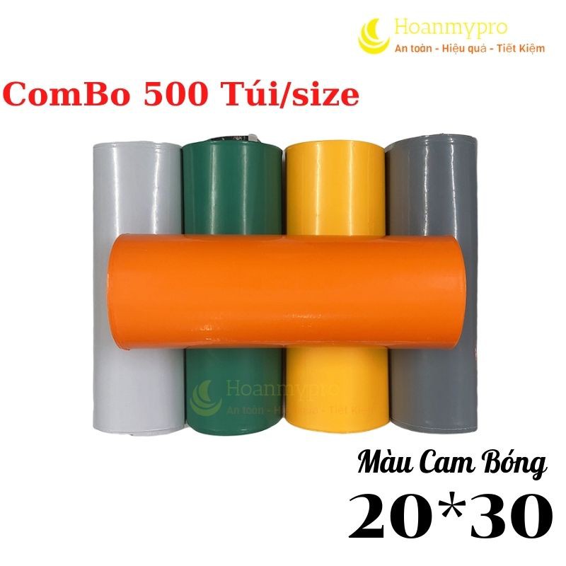 COMBO 500 Túi Nilon Tự Dính Gói Hàng màu cam bóng size 20x30 Hoanmypro