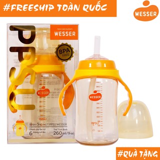Bình ống hút tập uống Wesser 260ml PPSU cho bé từ 6 tháng tuổi