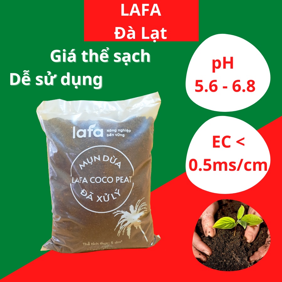 Giá thể mụn dừa đã xử lý LAFA COCO PEAT túi 5L