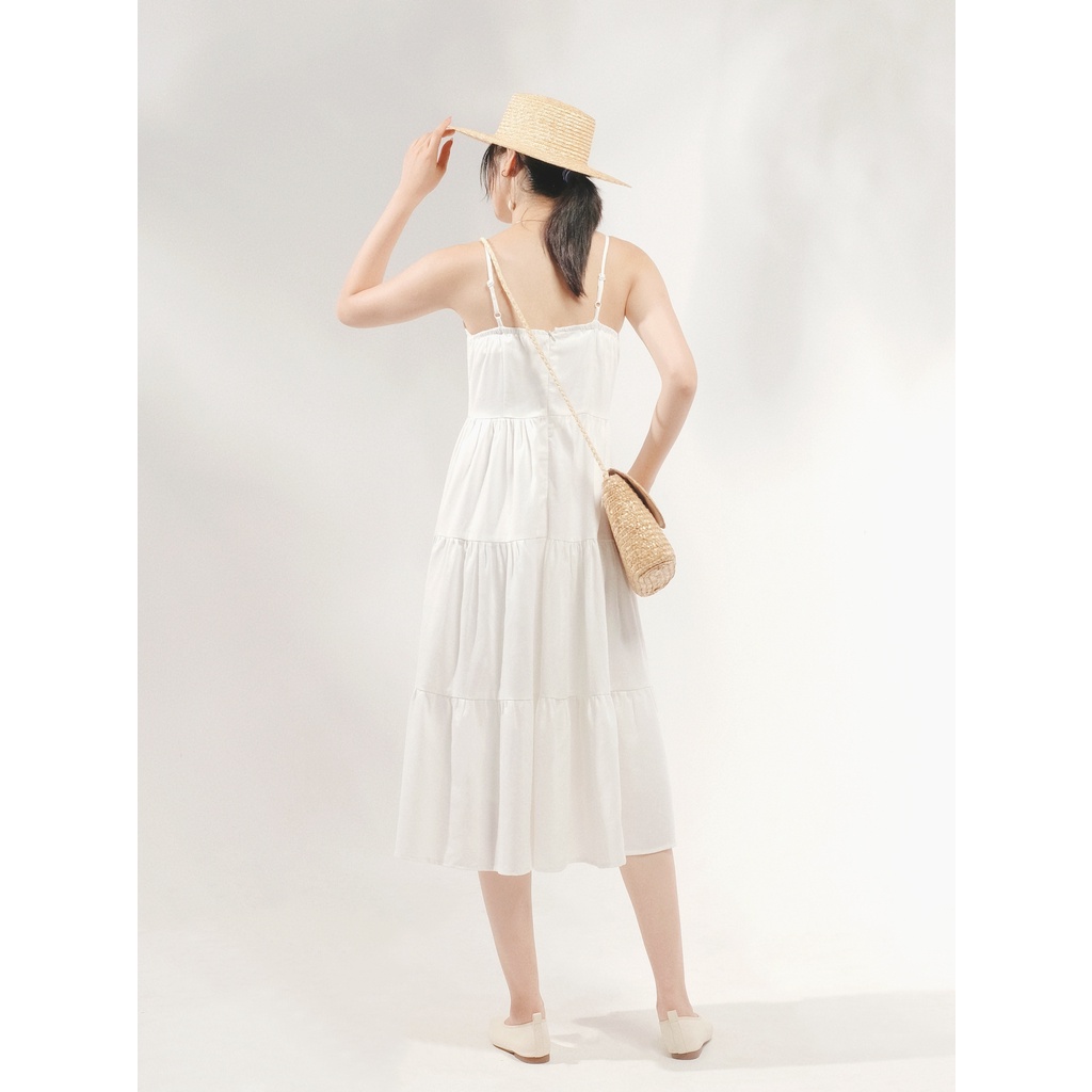 THE19CLUB - Váy linen 2 dây 3 tầng chun lưng - ANDREA DRESS