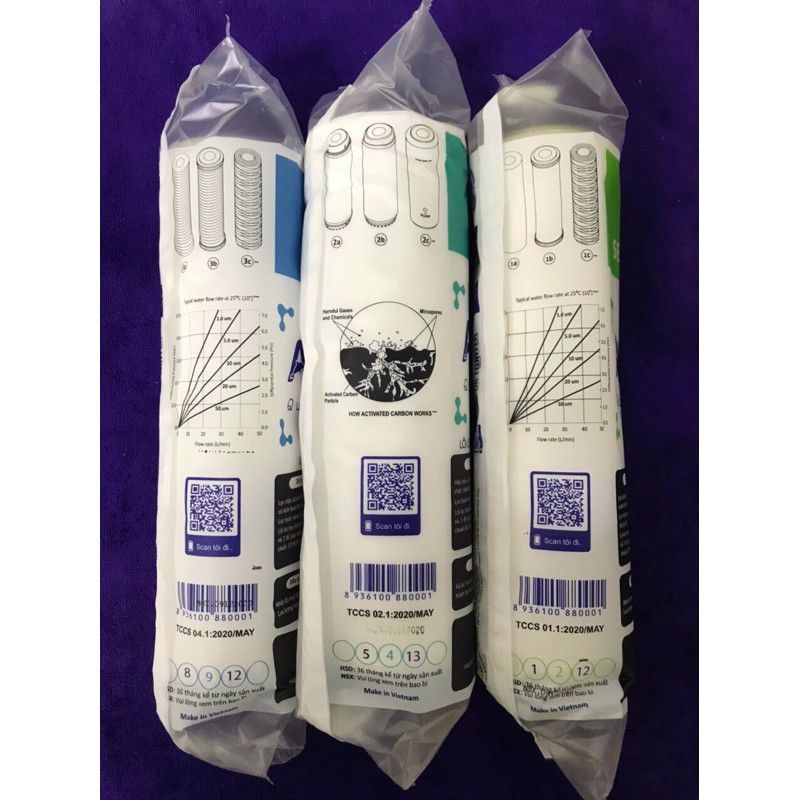 Combo 3 Bộ 3 lõi lọc nước AQUA số 1,2,3 - Hàng chính hãng