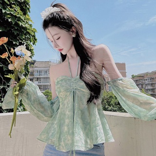 Áo voan hoa trễ vai tay phồng thời trang dành cho nữ