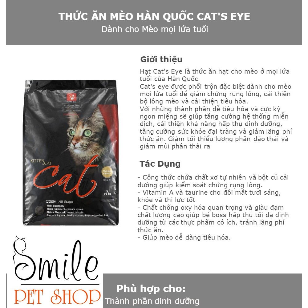 Thức ăn hạt khô Cat's Eye cho mèo  - Smile Pet Shop