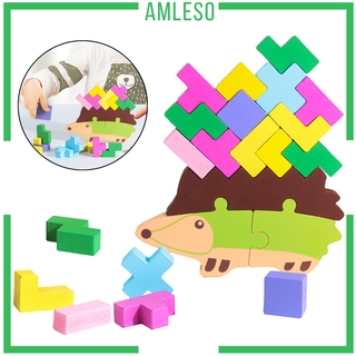 [AMLESO] 20Pcs Children Wooden Colored Stacking Game Building Block Kids Puzzle Toy