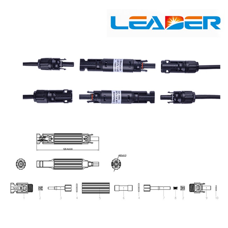 Đầu nối MC4 1000V DC có cầu chì 15A, 20A, 30A hãng LEADER