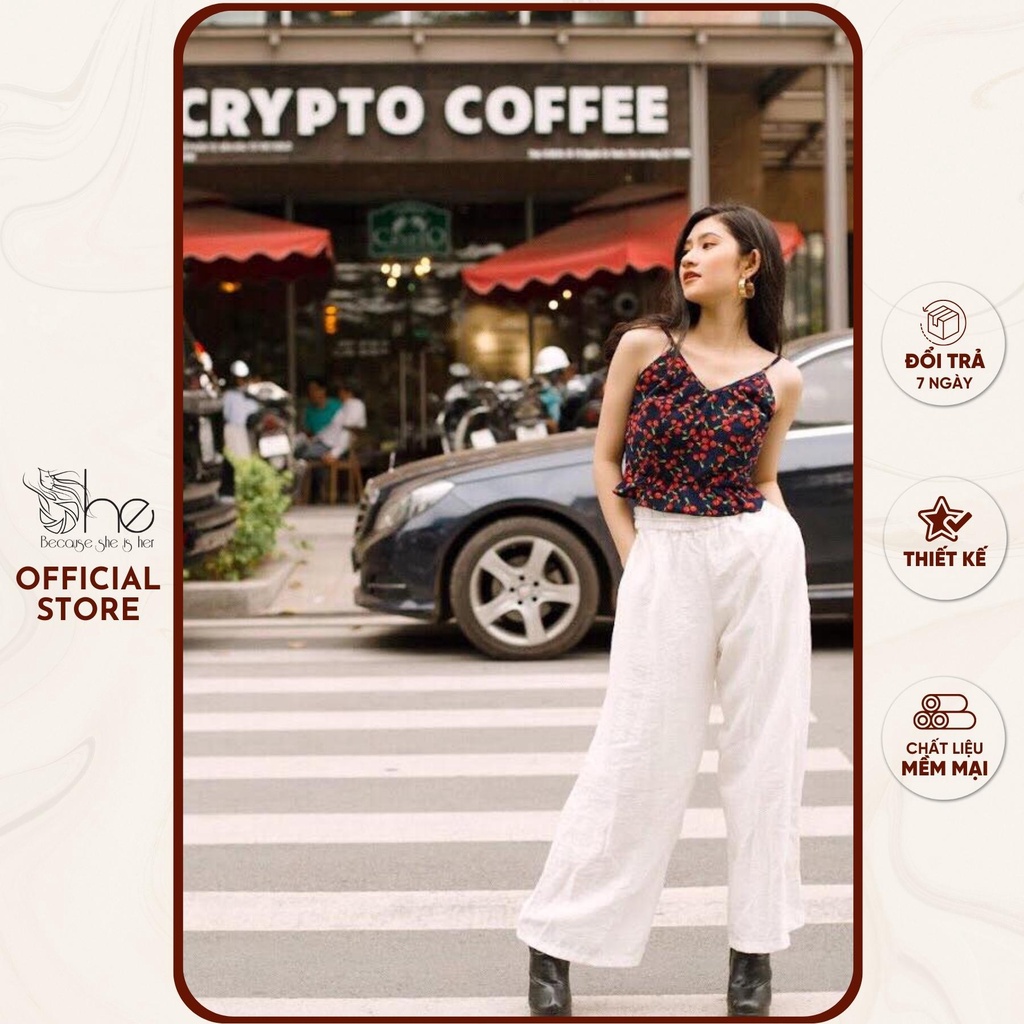 Quần đũi tua rua ống suông She, quần ống suông trắng đi biển du lịch