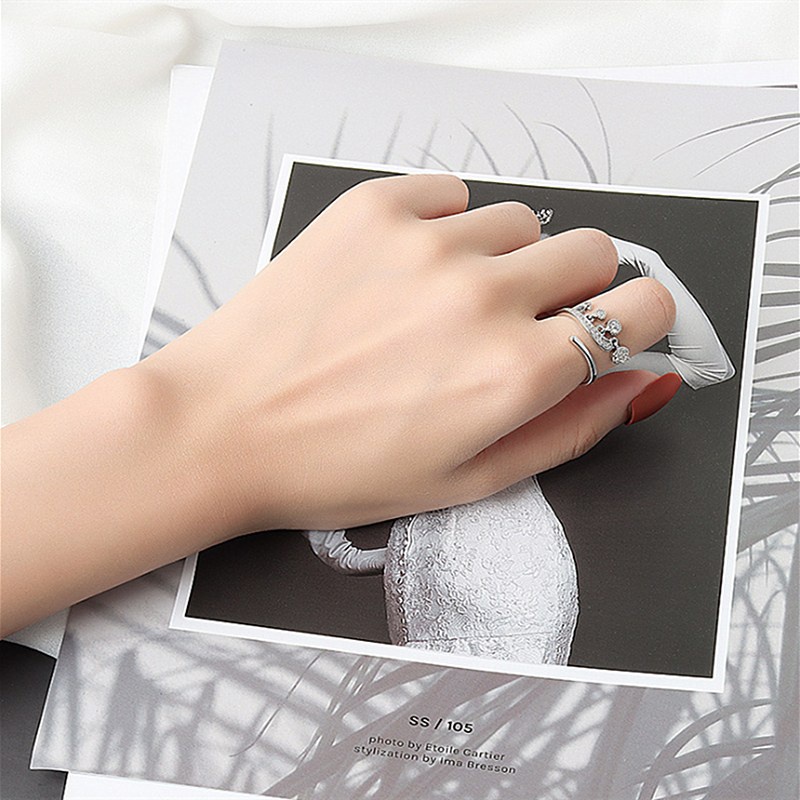 Mở cao cấp có thể điều chỉnh nhẫn theo phong cách Hàn Quốc thời trang nhẫn kim cương nữ nhẫn ngón trỏ