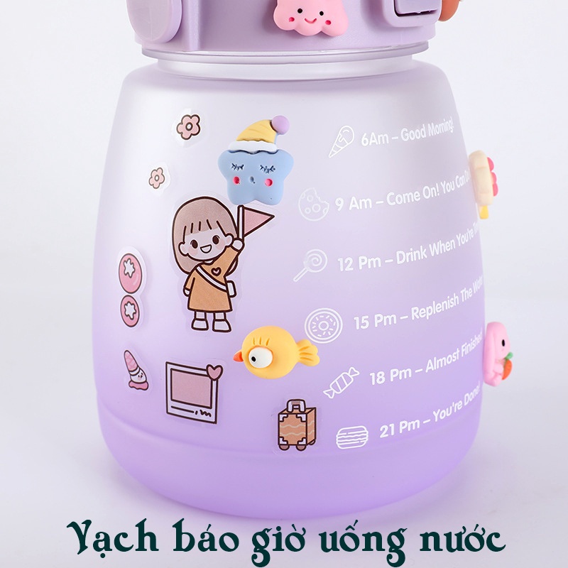 Bình Nước Cho Bé Đi Học BN/05, Bình Nhựa Đựng Nước 1.2 Lít Cute Dễ Thương Tặng Sticker Có Ống Hút Chơi Thể Thao Tập Gym