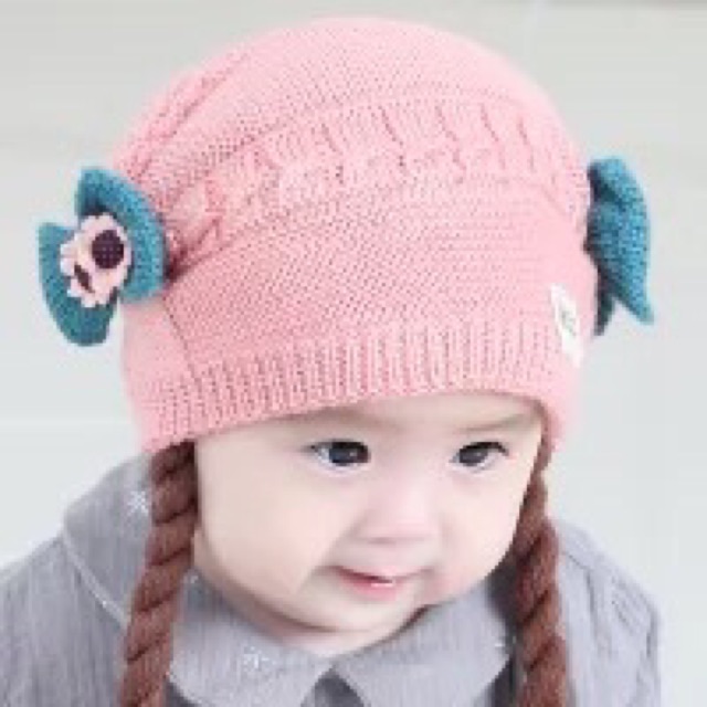 Mũ len kèm bím tóc giả cho bé