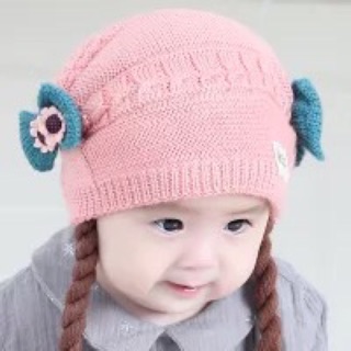 Mũ len kèm bím tóc giả cho bé