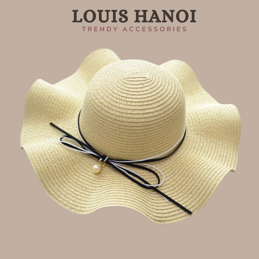 Mũ Nón Cói Vành Sóng Nơ Dây Phối Hạt Ngọc Louis Hanoi - Kèm Hộp Giữ Form dáng chuẩn 100%