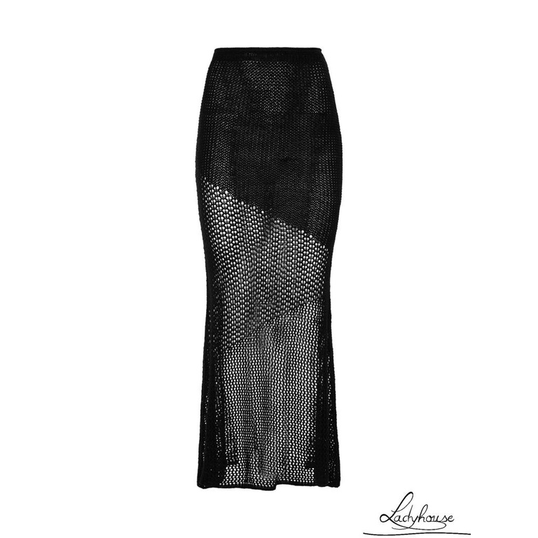 Bộ Trang Phục 2 Mảnh Gồm Áo Croptop Tay Dài Khoét Lỗ + Chân Váy Dệt Kim Màu Trắng Thời Trang Cho Nữ