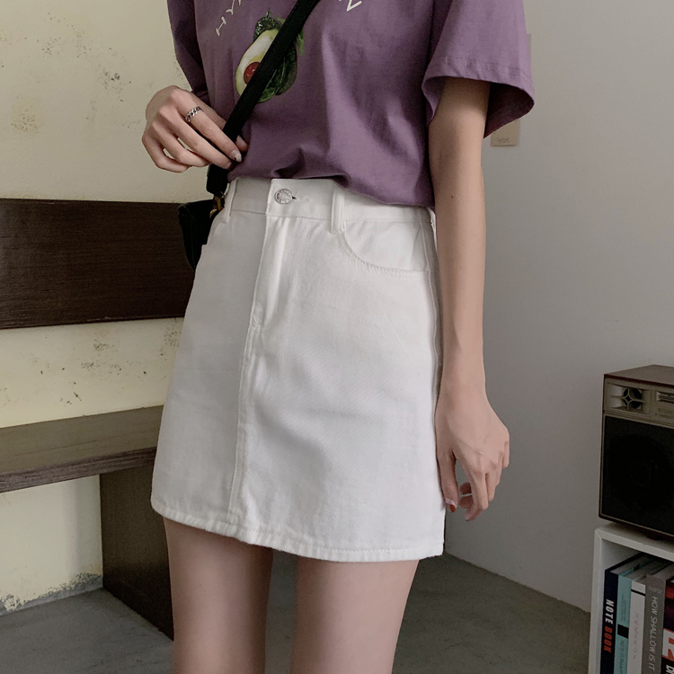 chân váy jean Chữ A Lưng Cao Trơn Màu Xinh Xắn Dành Cho Nữ 22796