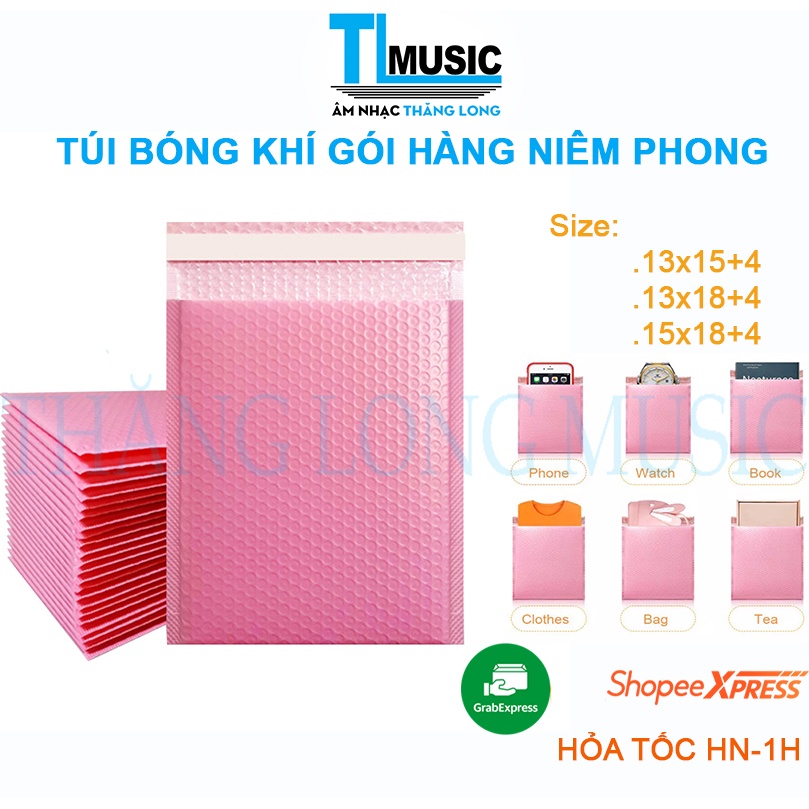 Túi Bóng Khí Gói Hàng Túi Niêm Phong Lót Bóng Khí Tự Niêm Phong Màu Hồng Nhiều Kích Thước