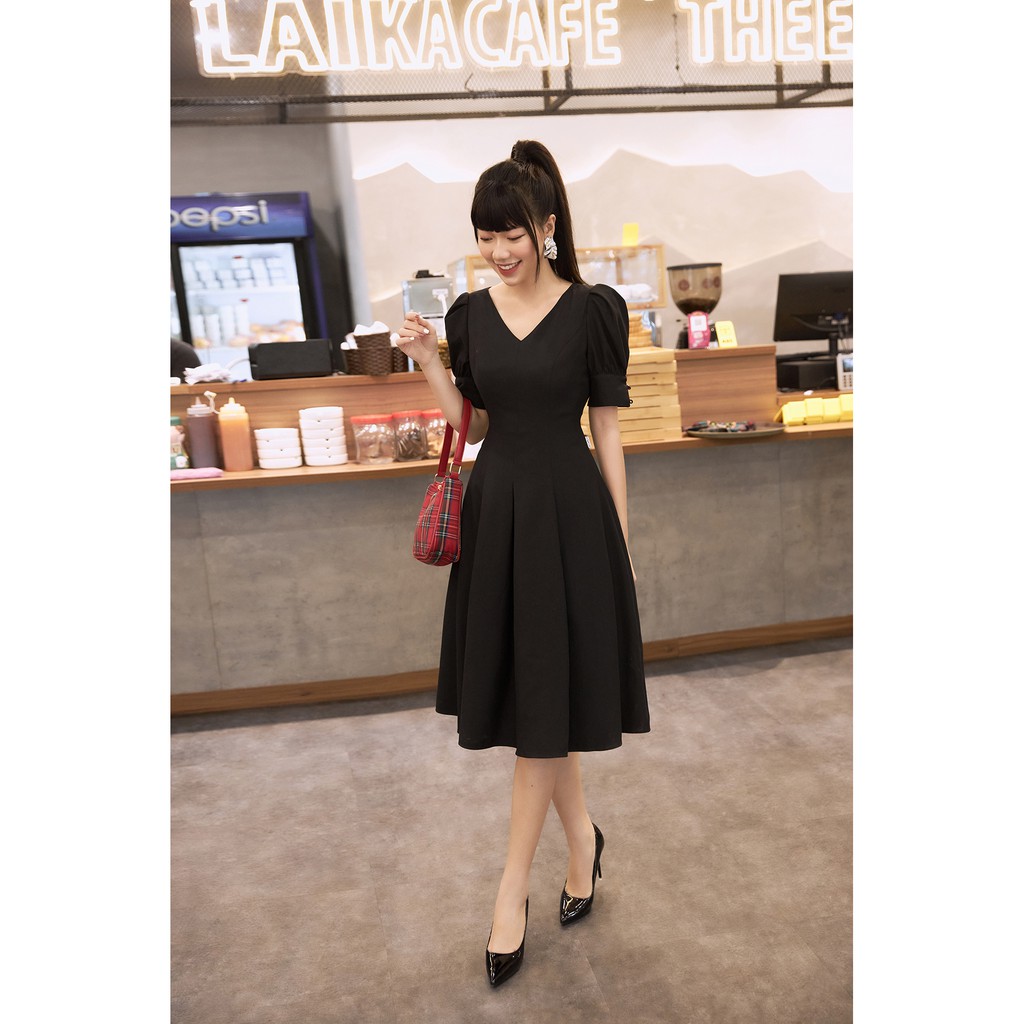 Đầm xòe ngắn tay cổ V tay bồng 20 AGAIN DEW0992 | BigBuy360 - bigbuy360.vn