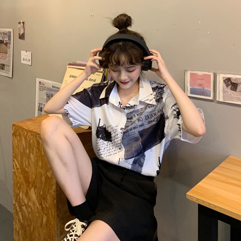 Áo Sơ Mi Tay Ngắn In Họa Tiết Cổ Điển Thời Trang Cho Nữ