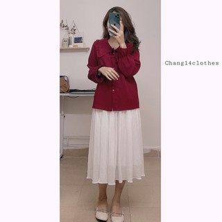 Áo sơ mi cột nơ trước