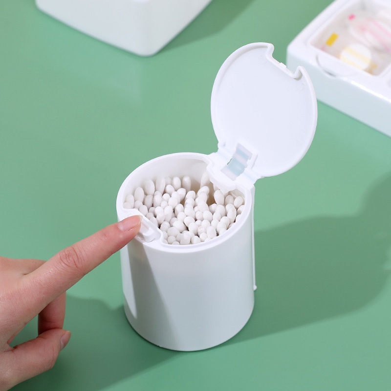 Hộp Đựng Tăm Bông Cotton Có Nắp Bật Mini Để Bàn Chống Bụi