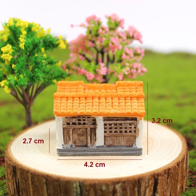 Tiểu cảnh mini ❤️ Mô hình Ngôi nhà cổ ở nông thôn cổ trang trí sân vườn, tiểu cảnh, sen đá, bàn làm việc