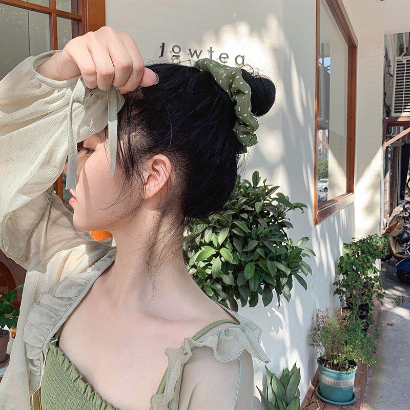 Cột Tóc Scrunchies Chấm Bi Hạt Mè Nhỏ Xinh Vintage Style HOT TREND