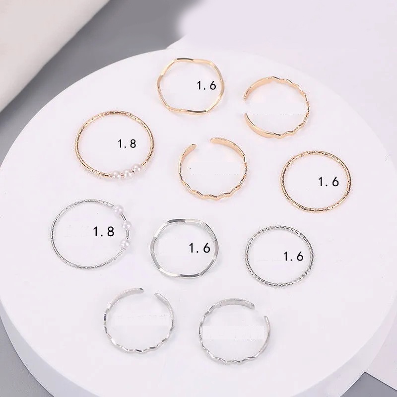 Set 5 nhẫn thiết kế đơn giản đính ngọc trai giả phong cách Hàn Quốc thời trang cho nữ