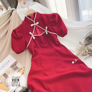 Bigsize Đầm nơ đỏ viền D683