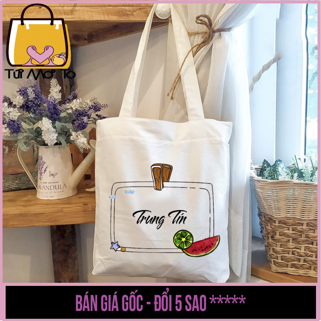 Túi tote, túi vải, túi canvas có khóa kéo VUÔNG in TÊN CỦA BẠN theo yêu cầu - Túi Mơ To store