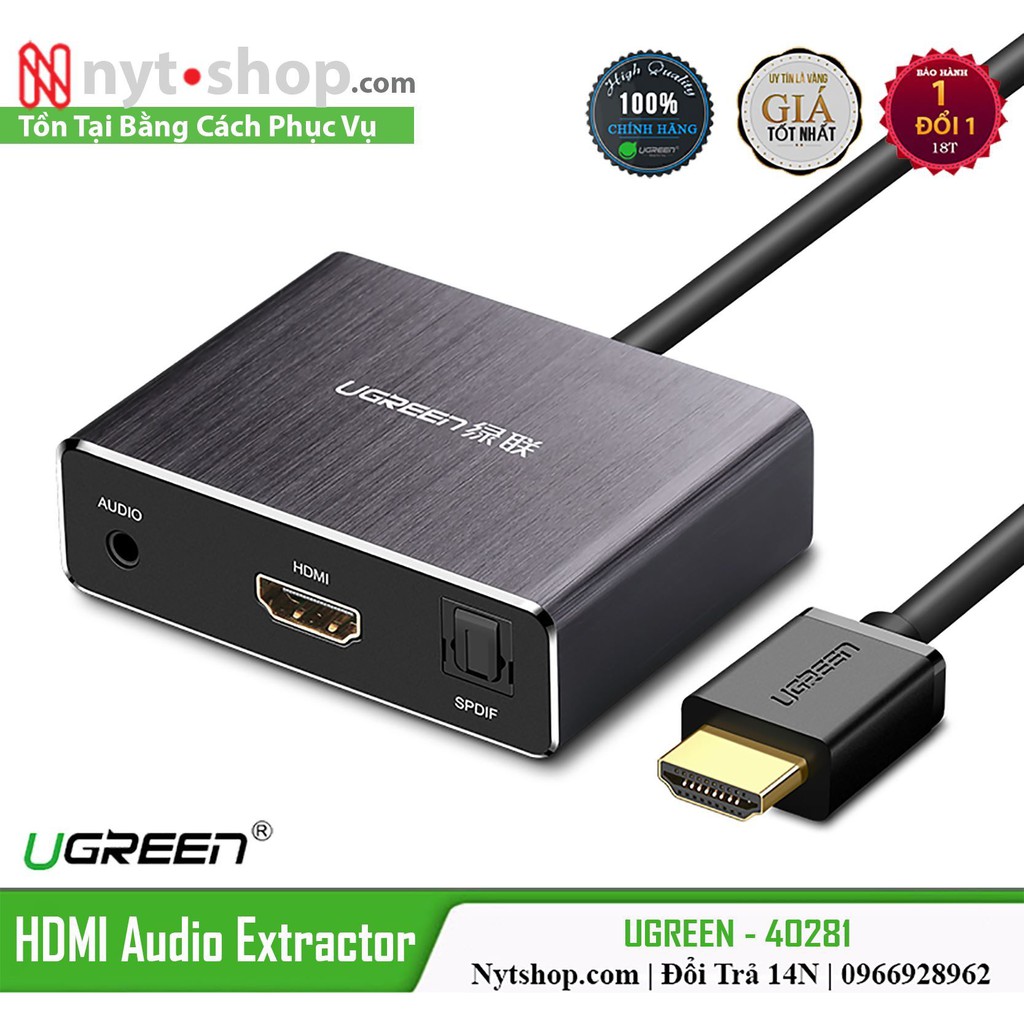 Bộ Chia HDMI ra HDMI kèm Audio 3.5mm/Optical Chính Hãng UGREEN 40281 Cao Cấp